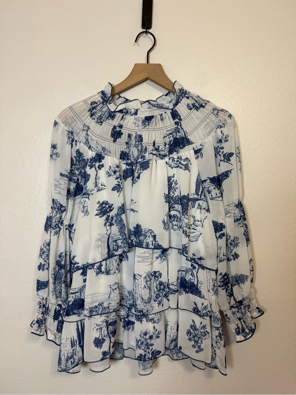 John Mark Tiered Toile Print Blouse
